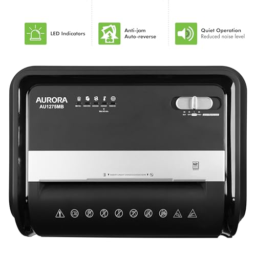 Aurora AU1275MB High-Security 12-Sheet Micro-Cut Paper and CD/Credit Card Shredder/ 5.7-Gallon Pullout Basket/60 Minutes Run Time