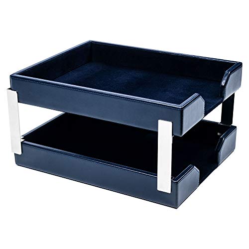 Dacasso Navy Blue Bonded Leather Double Letter Trays