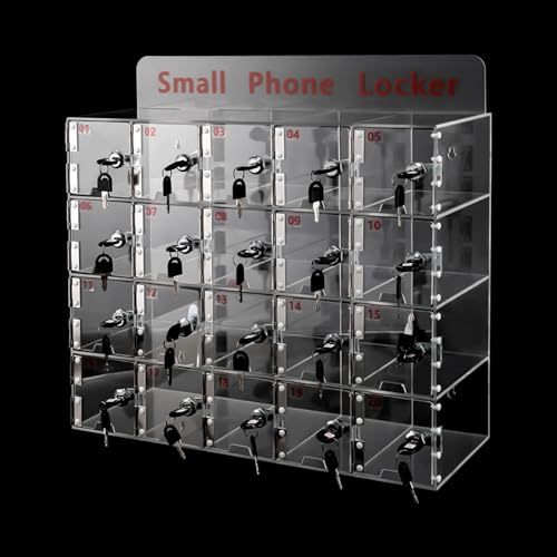 Undercat 20-Slot Cell Phone Lockers Box Clear Cell Phone Storage Box with Door Locks and Keys Phone Pocket Chart Storage Box Acrylic Cell Phones Storage Cabinet for Office Classroom Employees