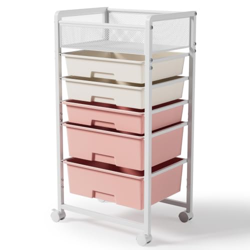 6 Tier Rolling Storage Cart with 5 Drawers