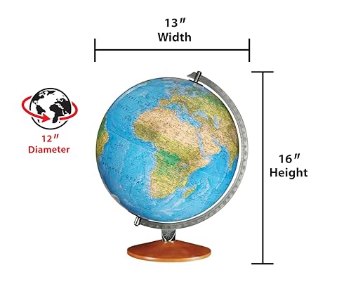 Replogle Illuminated World Globe with Stand, 12 Inch diamteter light up globe with 3-D Raised Relief Texture. Perfect for Children And Kid's Classroom and home Decor, Made In USA