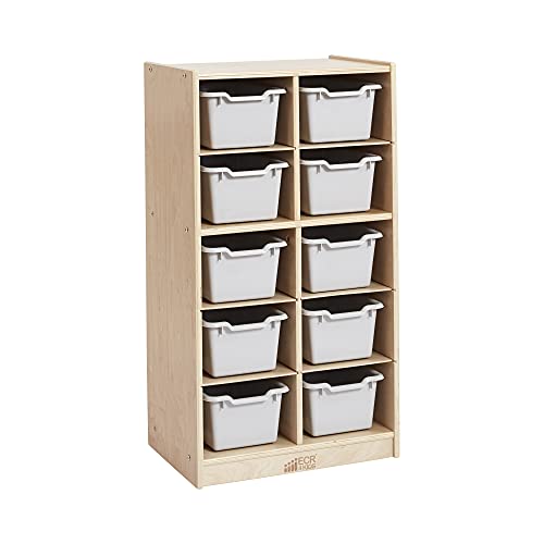 ECR4Kids 10 Cubby Mobile Tray Cabinet and 10 Scoop Front Bins, 5x2, Kids Furniture, Light Grey