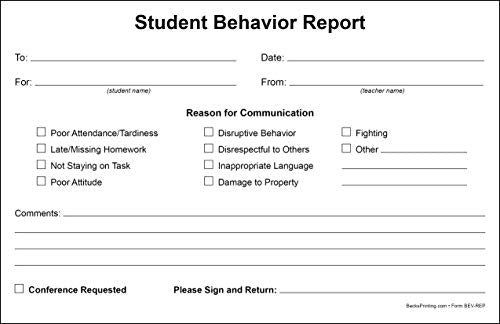 Student Behavior Report Forms on 2 Part Carbonless Paper (Pack of 500)