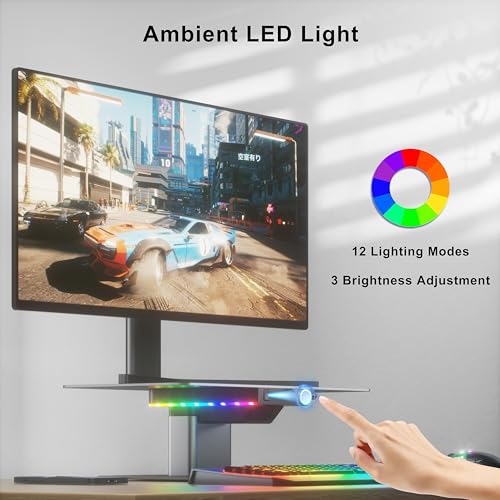 Electric Adjustable Monitor Stand, Computer Monitor Stand with Ambient LED Lighting,44LB Weight Capacity Laptop Stand for 19-40 Inch Monitor&10-16 Inch Computer MacBook Air/Pro, Dell, HP, Asus, Lenovo