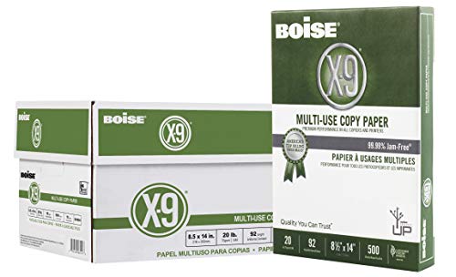 Boise X-9 Multi-Use Printer & Copy Paper, 10 Reams, White, Legal (8.5in x 14in), 5000 Sheets Per Case, 20 Lb, 92 Brightness