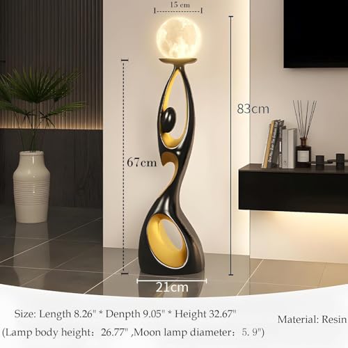 EOQIFJM Modern Nordic Abstract Art Moon Floor Lamp, Standing Sculpture Light, Figurine Light 3-Color Touch Cordless Rechargeable 3D Printed for Living Room Bedroom Tall Corner Lamp(White)