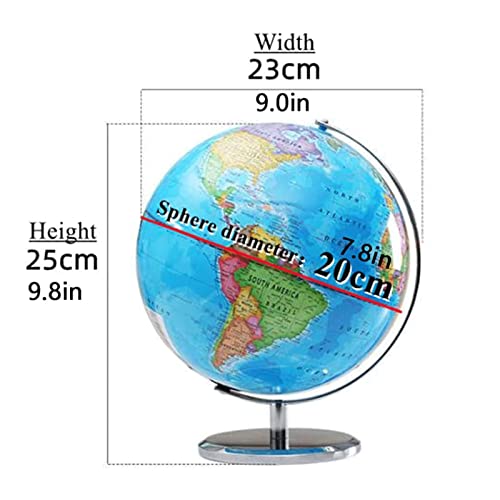 POCHY Beautiful Globe 360° Rotating Globe with Stand Globes Hd Printing World Globe Sphere Diameter 7.8 Inches Geographic Globes Fine and Clear