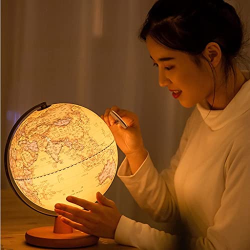 World Globe Vintage World Globe Light World Antique Globe with Wooden Frame Classic High End Led World Globe Light Clear Text Marking