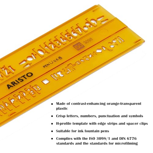 Aristo Isonorm Writing Template Straight Central Writing 5.0 mm H Profile Type B Dimensionally Stable PET Plastic Orange Transparent