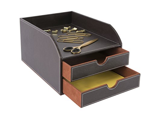 OSCO Faux Leather 2 Tier Sorter with Letter Tray - Brown