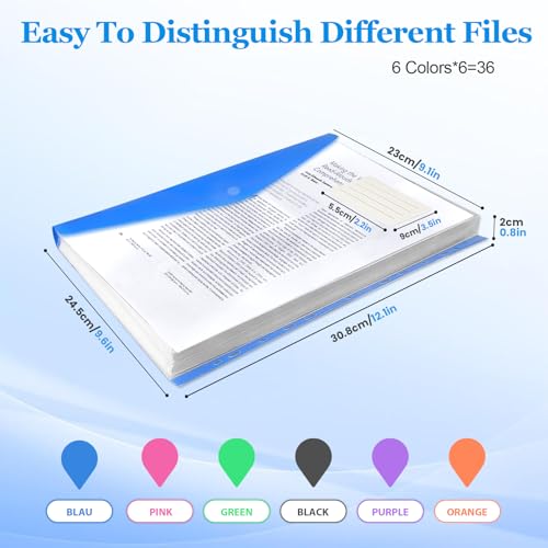 36 Pack Binder Folders with Pockets 11 Holes Expandable Dividers for 2/3/4 Ring Document Pouch with Label Loose-Leaf Transparent Binder Organizer for School Home Office
