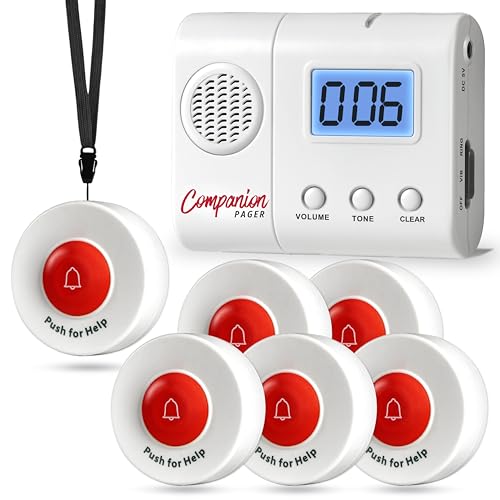 SYNLETT Wireless Caregiver Pager System with 6 Call Buttons and LCD Pager