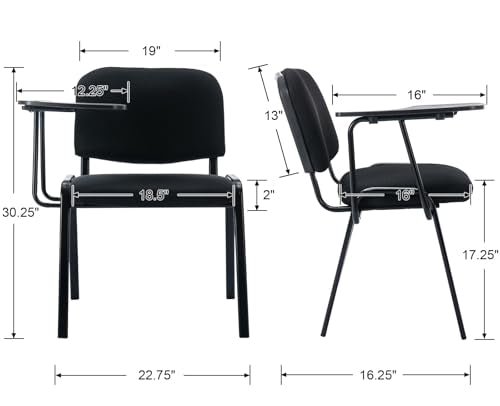 HNY Black Tablet Arm Chairs Set of 10, Mesh Office Waiting Room Guest Nesting Stacking Chairs, Reception Chairs with Flip-Up Table Conference Chairs for School Classroom Training Meeting Room