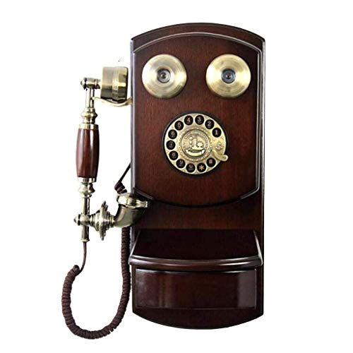 Qendsx Retro landline- Corded Phones Wall-Mounted Vintage Telephone with Wood and Metal Body, European-Style Rotary Fixed Telephone for Home Hotel