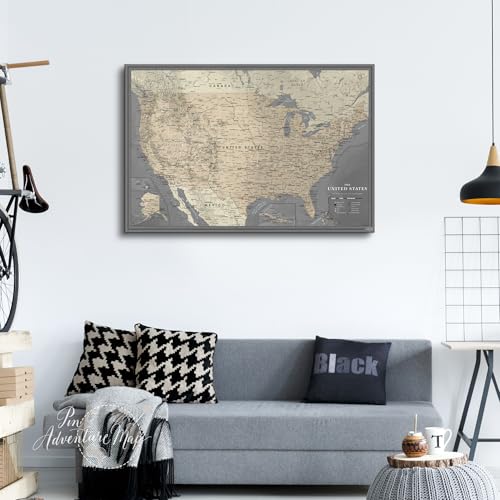 United States Travel Map Pin Board | National Park Push Pin Map | USA Wall Art on Canvas | Detailed Cartography (35 x 24)