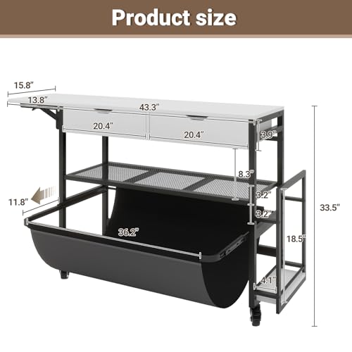 Natwind Wide Format Printer Stand,Plotter Table with Laptop Station,White