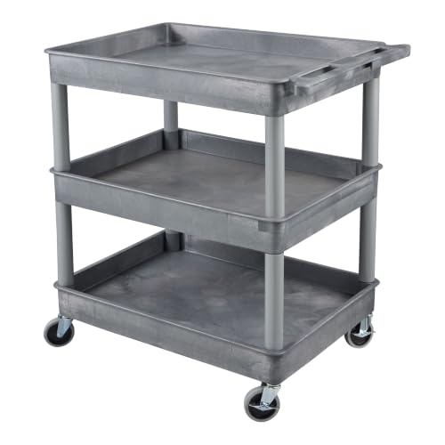 LUXOR TC111-G Large Tub Cart, Three Shelves, Caster Wheels with Locking Brake, Assembly Required, 32" W x 24" D x 38.25" H, 133 Lbs