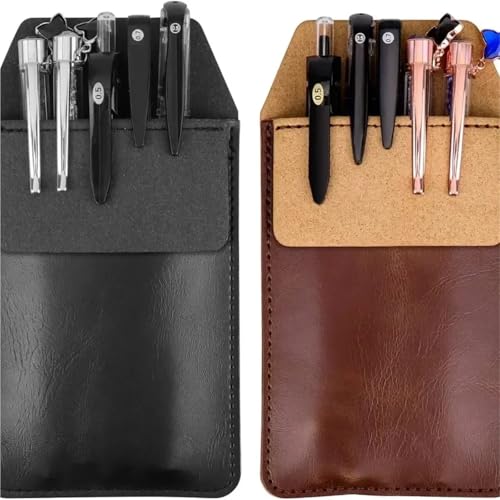 Cyyaog 6pcs Pocket Protector Leather Pen Pouch Holder Organizer Handmade Pencil Pocket Holder for Lab Coat Shirt Note School Office(Black)