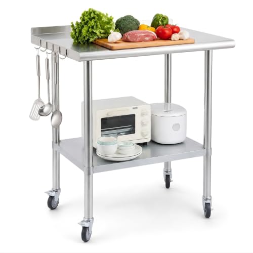 Garvee Stainless Steel Table with Wheels, 30x24 Inch Heavy Duty Prep Table