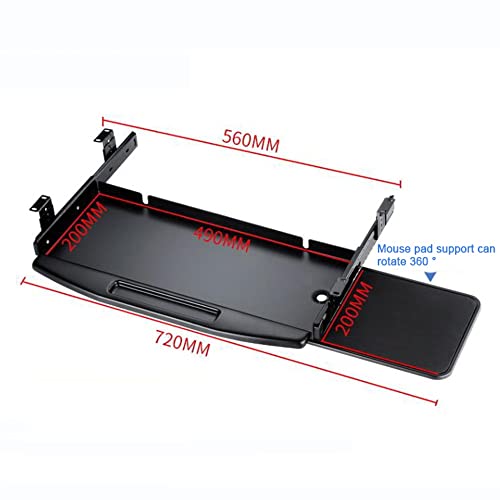 FKHFTI Under Desk Mounted Keyboard Tray, Steel Keyboard Drawer Under Desk Slide with Rotational Mouse Platform, Sliding Tray Desk Extender (Grey)