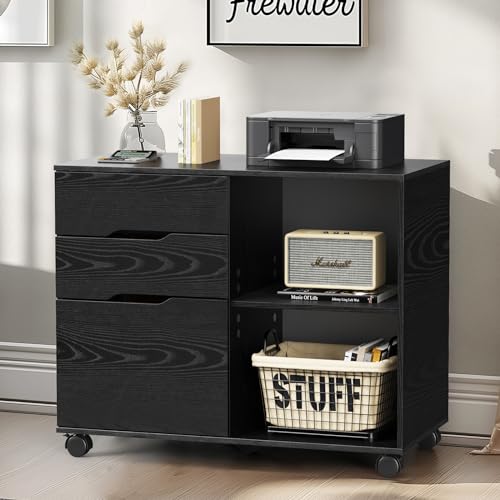 DUMOS File Cabinet with 3 Drawers, Wood Under Desk Storage Printer Stand