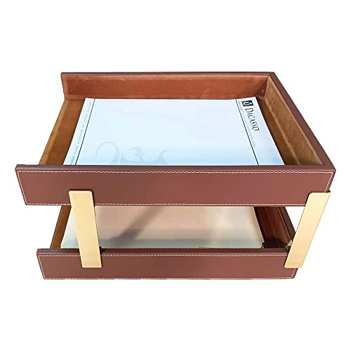 Dacasso Leather Double Letter Trays, Rustic Brown (A3220)
