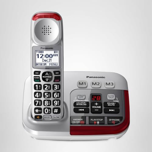 Panasonic 1 Handest Amplified Cordless Phone with Slow Talk, 50dB Volume Boost, 112dB Lound Visual Ringer, Hearing Aid Compatibility, Large Screen and Backlit Keypad - KX-TGM450S (Silver)