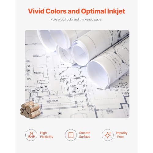 20 Pack 24 in x 150 ft Plotter Paper Rolls, 2 in Core, 20 LB CAD Bond