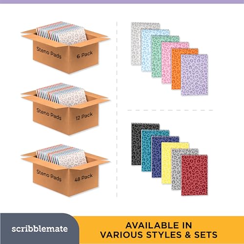 ScribbleMate Steno Pads Spiral 6x9 Assorted Colors Notebooks for Work, 80 Sheets Top Spiral Notepad Stenographer Steno Books (48 Pack, Bold Colors)