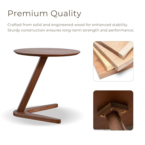 Furniture of America Lucian Mid-Century Modern Solid Wood 2 Piece Brown Round Side Table Set with Upholstered Chair, Easy Assembly, for Home, Office, Living Room, Walnut