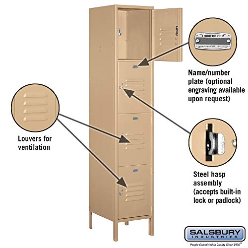 18" Wide Four Tier Standard Metal Locker - 1 Wide - 6 Feet High - 18 Inches Deep - Tan - Unassembled