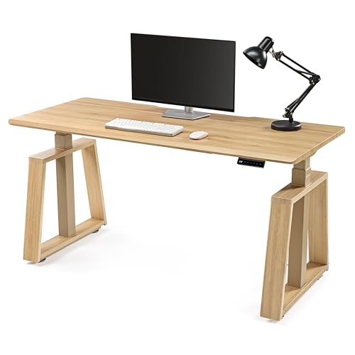 EUREKA ERGONOMIC Standing Desk, 63inch Executive Computer Desk Adjustable Height Stand up Table Modern Trapezoidal Leg,Touch Screen,Oak
