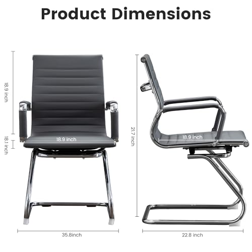 BoisKom Office Guest Reception Chair Set of 2, Conference Room Chairs Waiting Room Chairs 2 Pack, Modern Leather Office Desk Chair No Wheels.（Grey）