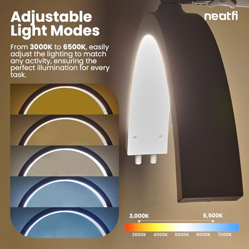 Neatfi Half Moon LED Table Lamp for Estheticians – 2,500 Lumens | CCT Dimming, 5 Light Modes | Professional Task Lamp for Nail Art, Facials, Threading & Tattoos (White, CCT with Base and Clamp)