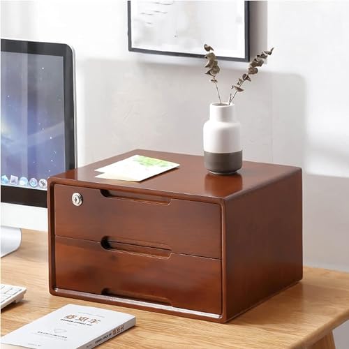 YXEDPBF Desktop Organizer Storage Box - Locking Filing Cabinet, Solid Wood Rustic Dresser with Drawers, Desk File Cabinet Organizer and Accessories (2 Drawer)