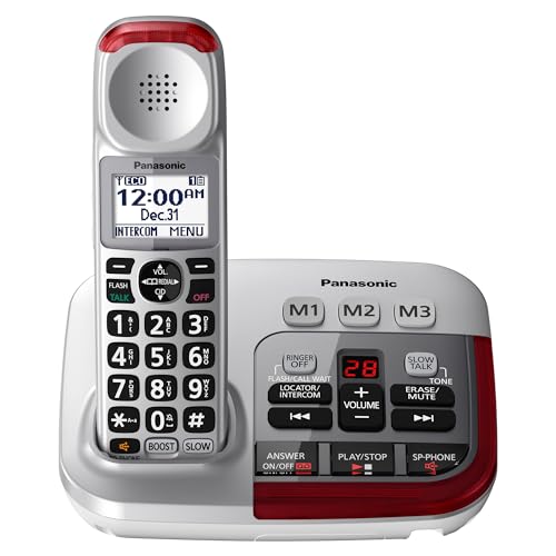 Panasonic 1 Handest Amplified Cordless Phone with Slow Talk, 50dB Volume Boost, 112dB Lound Visual Ringer, Hearing Aid Compatibility, Large Screen and Backlit Keypad - KX-TGM450S (Silver)
