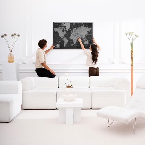Canvas World Map with Cork Pin Board - English Lettering - Decorative Wall Decoration for All Rooms - Canvas Pictures with World Map Motif (90x60 cm, Pattern 7)
