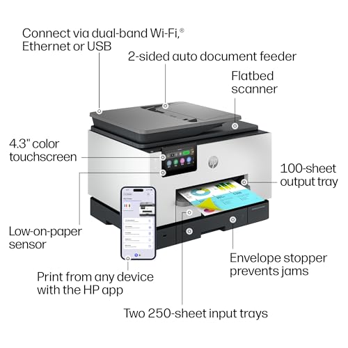 HP OfficeJet Pro 9135 Wireless All-in-One Color Inkjet Printer, Print, Scan, Copy, Fax, ADF, Duplex Print/scan, Best-for-Office, 3 Month Trial of Instant Ink Included, AI-Capable (C2WM0A)