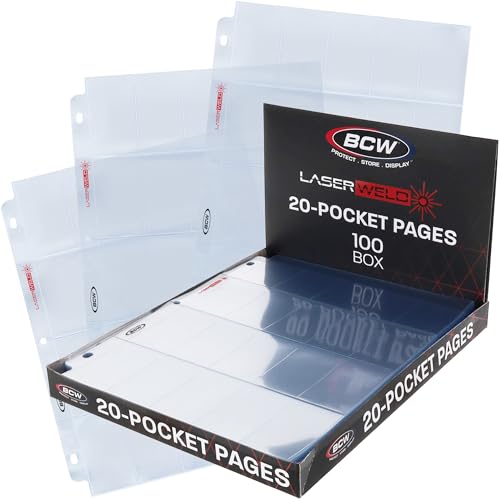 BCW LaserWeld 20-Pocket Tobacco Card Pages | 100 Pack | Archival Storage Sheets for T206 & Vintage Mini Cards | Tobacco Card Holder Pages for 3-Ring Binders | Laser-Welded Trading Card Sheets