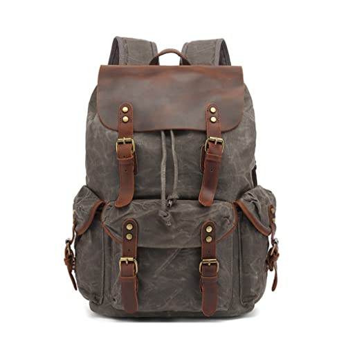AODFDSJH Multifunction Men Backpack Vintage Canvas Leather School Bag Neutral Portable Wearproof Travel