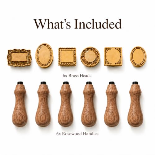 Antique Frame Wax Seal Stamp Kit, 6 Brass Heads, Removable Rosewood Handle