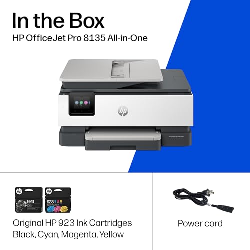 HP OfficeJet Pro 8135 Wireless All-in-One Color Inkjet Printer, Print, Scan, Copy, Fax, ADF, Duplex Printing Best-for-Home-Office, 3 Month Trial of Instant Ink Included, AI-Capable (C2VK1A)