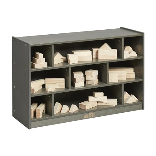 ECR4Kids Mobile Building Block Storage Cabinet, Medium, Classroom Furniture, Grey Wash