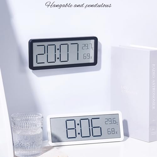 Digital Clock Large Display, LCD Screen Digital Wall Clock Time Temperature Humidity Display Electronic Clock,USB Ports Modern Decoration for Home Bedroom Decor (BLACK)