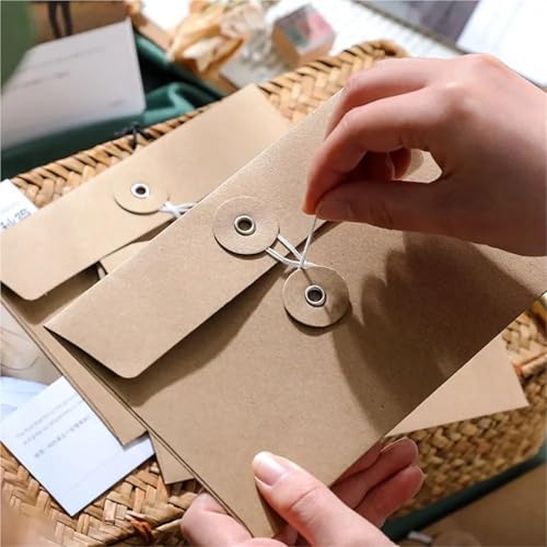 Durable 200pcs with String Tie Closure Clasp Kraft Paper Envelopes Retro Invitation Card Vintage Brown European Style