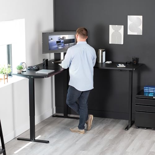 VIVO Black Electric Corner 3-Leg Standing Desk Frame, DESK-V123EB