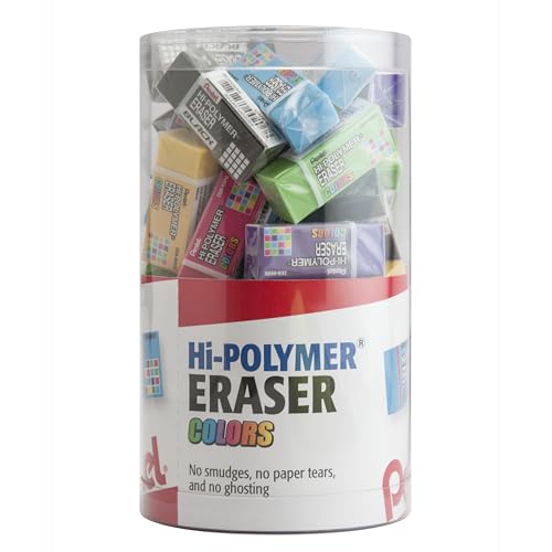 Pentel Hi-Polymer Eraser Colors – Small Assorted Block Erasers, Smudge-Free, Non-Abrasive, for School, Office & Art, Pack of 48 (ZEH05CRM-4)