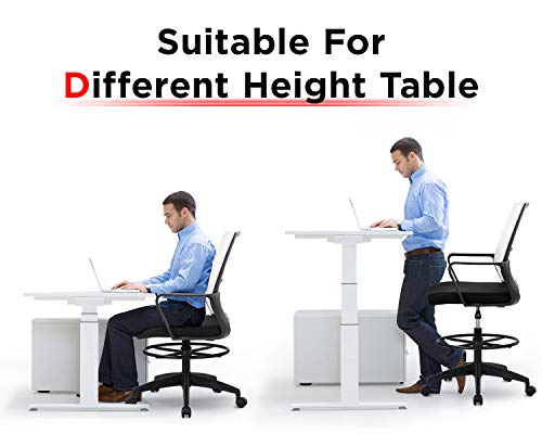 Drafting Chair Tall Office Chair Mesh Ergonomic Mid-Back Desk Chair with Adjustable Foot Ring for Executive Computer Standing Desk (White)