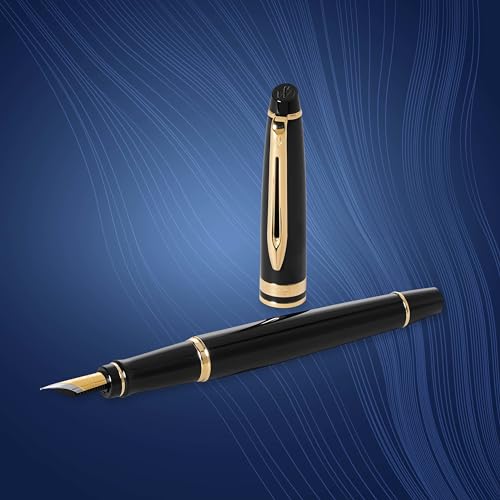 Waterman Expert Fountain Pen, Gloss Black with 23k Gold Trim, Fine Nib, Includes Gift Box - Luxury Writing
