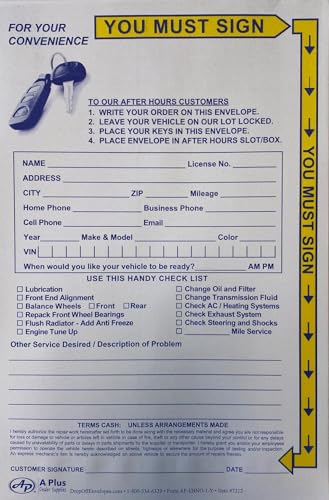 Drop Off Envelope - Key Drop Envelope - With Yellow Highlights EBNO-1-Y (W1) (500 Qty.)
